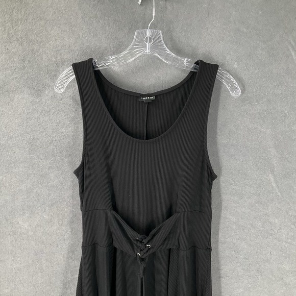 Torrid Dress Women 1x Black Corset Tie Sleeveless‎ Ribbed Flowy Stretch Peasant - Picture 15 of 16